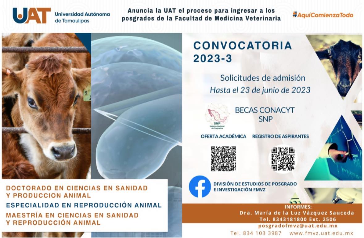 Anuncia la UAT el proceso para ingresar a los posgrados de la Facultad de Medicina Veterinaria 